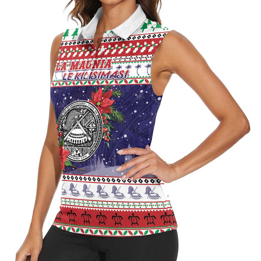 American Samoa Christmas Women Sleeveless Polo Shirt Poinsettia La Maunia Le Kilisimasi LT05 - Polynesian Pride