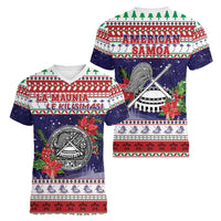 American Samoa Christmas Women V-Neck T-Shirt Poinsettia La Maunia Le Kilisimasi LT05 - Polynesian Pride