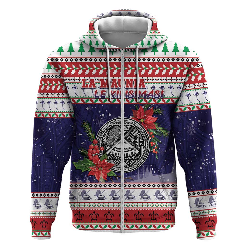 American Samoa Christmas Zip Hoodie Poinsettia La Maunia Le Kilisimasi LT05 Zip Hoodie White - Polynesian Pride