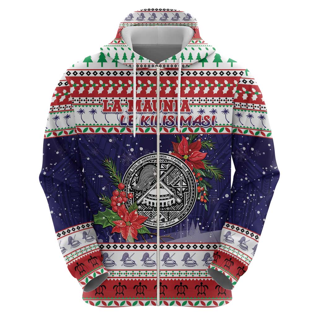 American Samoa Christmas Zip Hoodie Poinsettia La Maunia Le Kilisimasi LT05 - Polynesian Pride