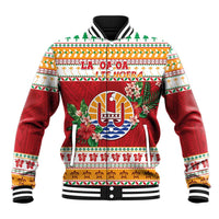 French Polynesia Christmas Baseball Jacket Coat Of Arms Merry Xmas LT05 Unisex Red - Polynesian Pride