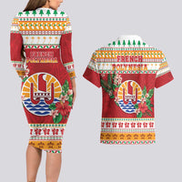 French Polynesia Christmas Couples Matching Long Sleeve Bodycon Dress and Hawaiian Shirt Coat Of Arms Merry Xmas LT05 - Polynesian Pride