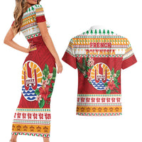 French Polynesia Christmas Couples Matching Short Sleeve Bodycon Dress and Hawaiian Shirt Coat Of Arms Merry Xmas LT05 - Polynesian Pride