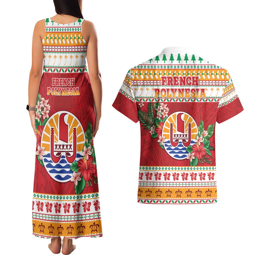 French Polynesia Christmas Couples Matching Tank Maxi Dress and Hawaiian Shirt Coat Of Arms Merry Xmas LT05 - Polynesian Pride