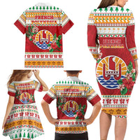 French Polynesia Christmas Family Matching Long Sleeve Bodycon Dress and Hawaiian Shirt Coat Of Arms Merry Xmas LT05 - Polynesian Pride