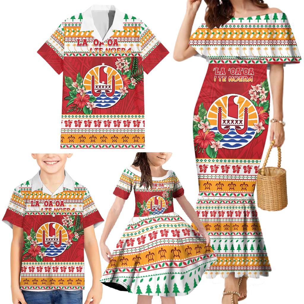 French Polynesia Christmas Family Matching Mermaid Dress and Hawaiian Shirt Coat Of Arms Merry Xmas LT05 - Polynesian Pride