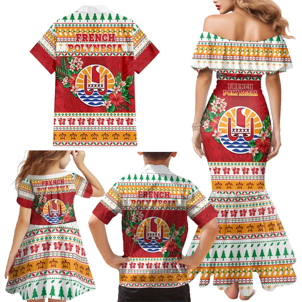 French Polynesia Christmas Family Matching Mermaid Dress and Hawaiian Shirt Coat Of Arms Merry Xmas LT05 - Polynesian Pride