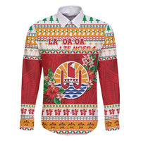 French Polynesia Christmas Family Matching Mermaid Dress and Hawaiian Shirt Coat Of Arms Merry Xmas LT05 Dad's Shirt - Long Sleeve Red - Polynesian Pride