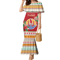 French Polynesia Christmas Family Matching Mermaid Dress and Hawaiian Shirt Coat Of Arms Merry Xmas LT05 Mom's Dress Red - Polynesian Pride