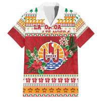 French Polynesia Christmas Family Matching Off The Shoulder Long Sleeve Dress and Hawaiian Shirt Coat Of Arms Merry Xmas LT05 Dad's Shirt - Short Sleeve Red - Polynesian Pride