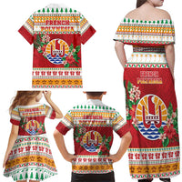 French Polynesia Christmas Family Matching Off Shoulder Maxi Dress and Hawaiian Shirt Coat Of Arms Merry Xmas LT05 - Polynesian Pride