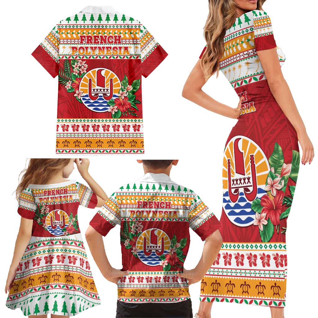 French Polynesia Christmas Family Matching Short Sleeve Bodycon Dress and Hawaiian Shirt Coat Of Arms Merry Xmas LT05 - Polynesian Pride