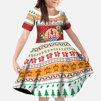 French Polynesia Christmas Family Matching Summer Maxi Dress and Hawaiian Shirt Coat Of Arms Merry Xmas LT05 Daughter's Dress Red - Polynesian Pride
