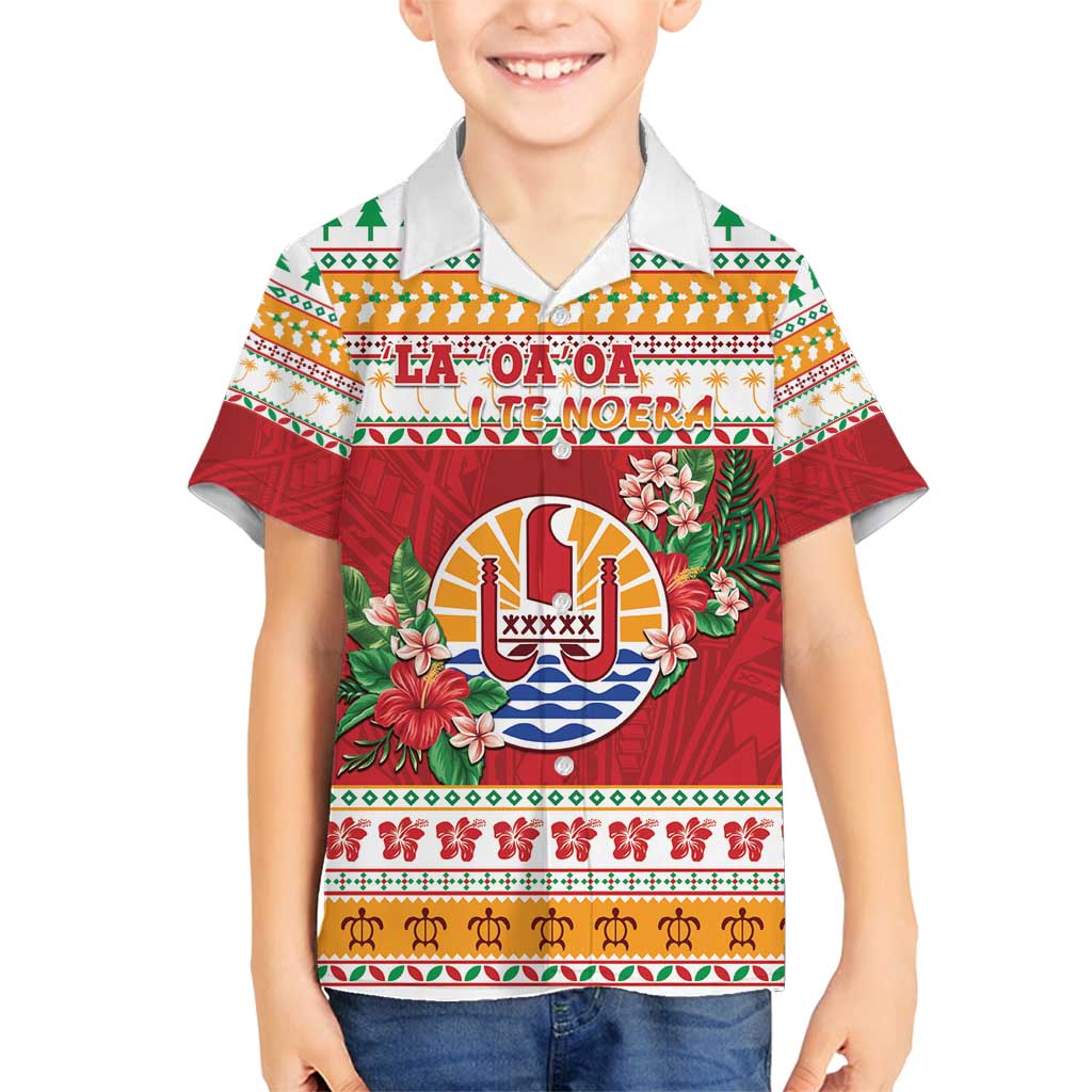 French Polynesia Christmas Family Matching Summer Maxi Dress and Hawaiian Shirt Coat Of Arms Merry Xmas LT05 Son's Shirt Red - Polynesian Pride