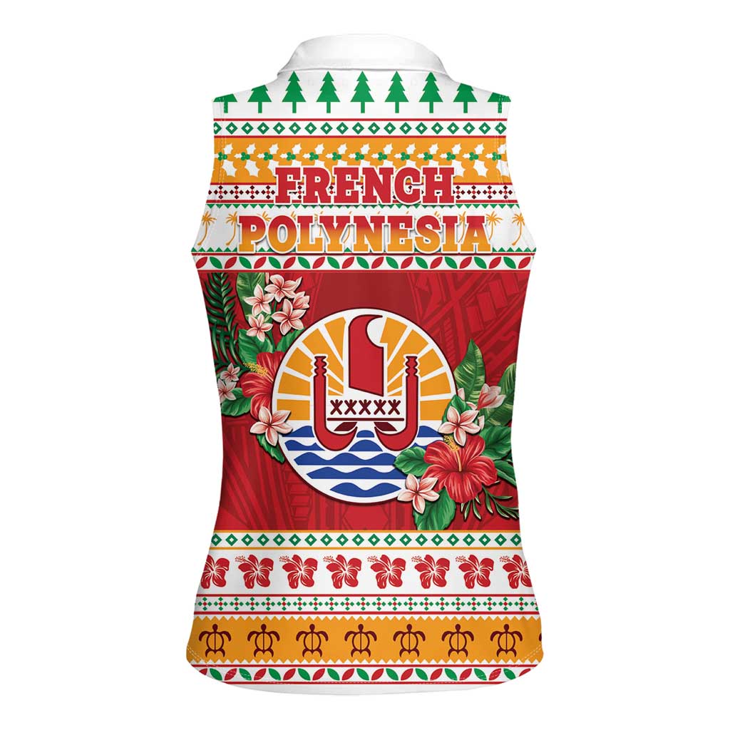 French Polynesia Christmas Women Sleeveless Polo Shirt Coat Of Arms Merry Xmas LT05 - Polynesian Pride