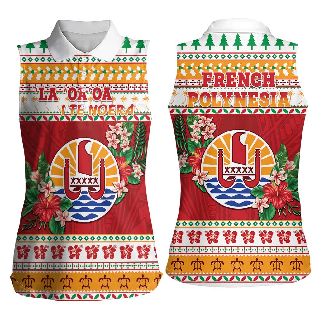 French Polynesia Christmas Women Sleeveless Polo Shirt Coat Of Arms Merry Xmas LT05 - Polynesian Pride