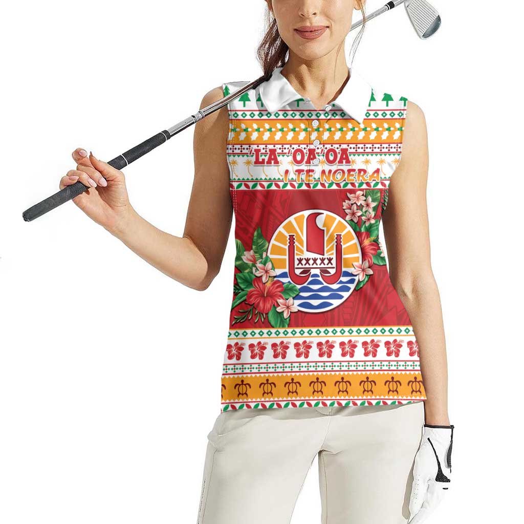 French Polynesia Christmas Women Sleeveless Polo Shirt Coat Of Arms Merry Xmas LT05 - Polynesian Pride