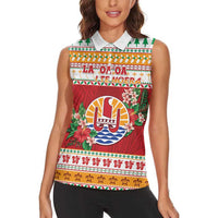 French Polynesia Christmas Women Sleeveless Polo Shirt Coat Of Arms Merry Xmas LT05 - Polynesian Pride