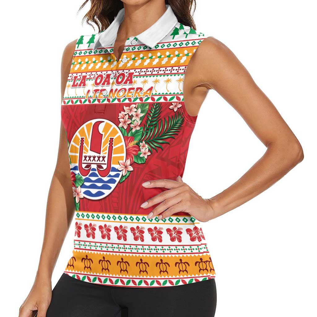 French Polynesia Christmas Women Sleeveless Polo Shirt Coat Of Arms Merry Xmas LT05 - Polynesian Pride