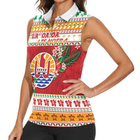 French Polynesia Christmas Women Sleeveless Polo Shirt Coat Of Arms Merry Xmas LT05 - Polynesian Pride