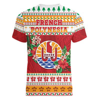 French Polynesia Christmas Women V-Neck T-Shirt Coat Of Arms Merry Xmas LT05 - Polynesian Pride