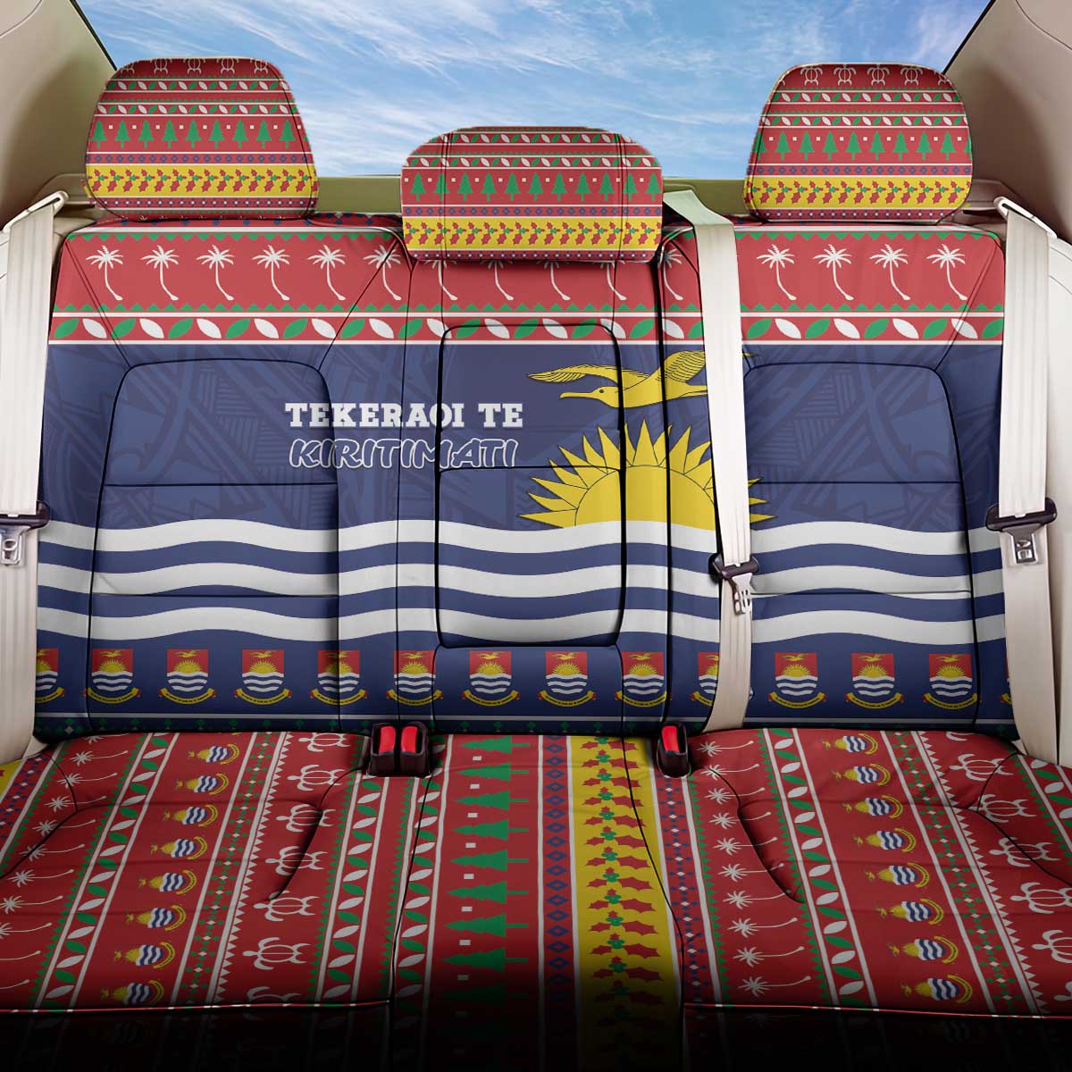 Kiribati Christmas Back Car Seat Cover Coat Of Arms Tekeraoi Te Kiritimati LT05 One Size Red - Polynesian Pride
