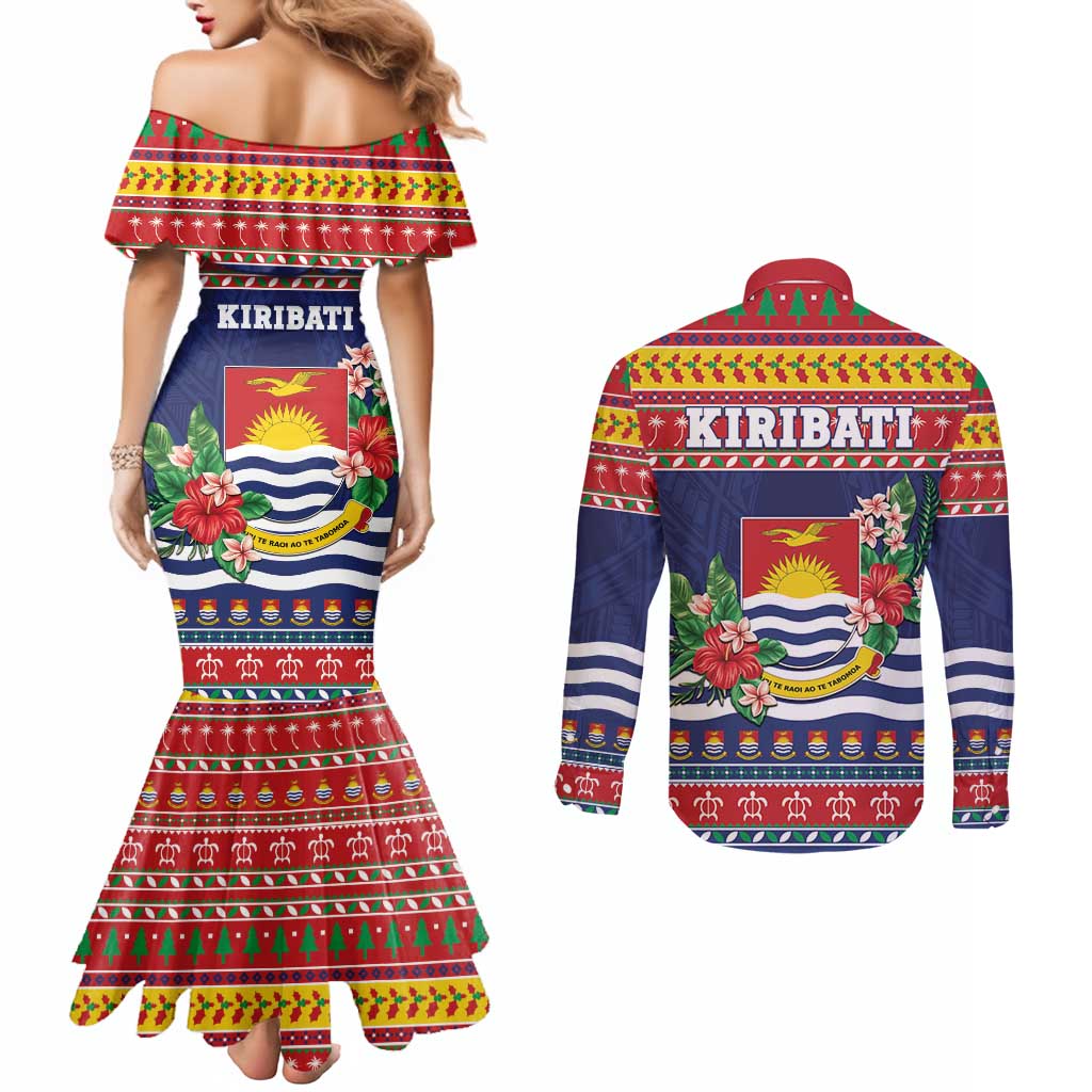Kiribati Christmas Couples Matching Mermaid Dress and Long Sleeve Button Shirt Coat Of Arms Tekeraoi Te Kiritimati LT05 - Polynesian Pride
