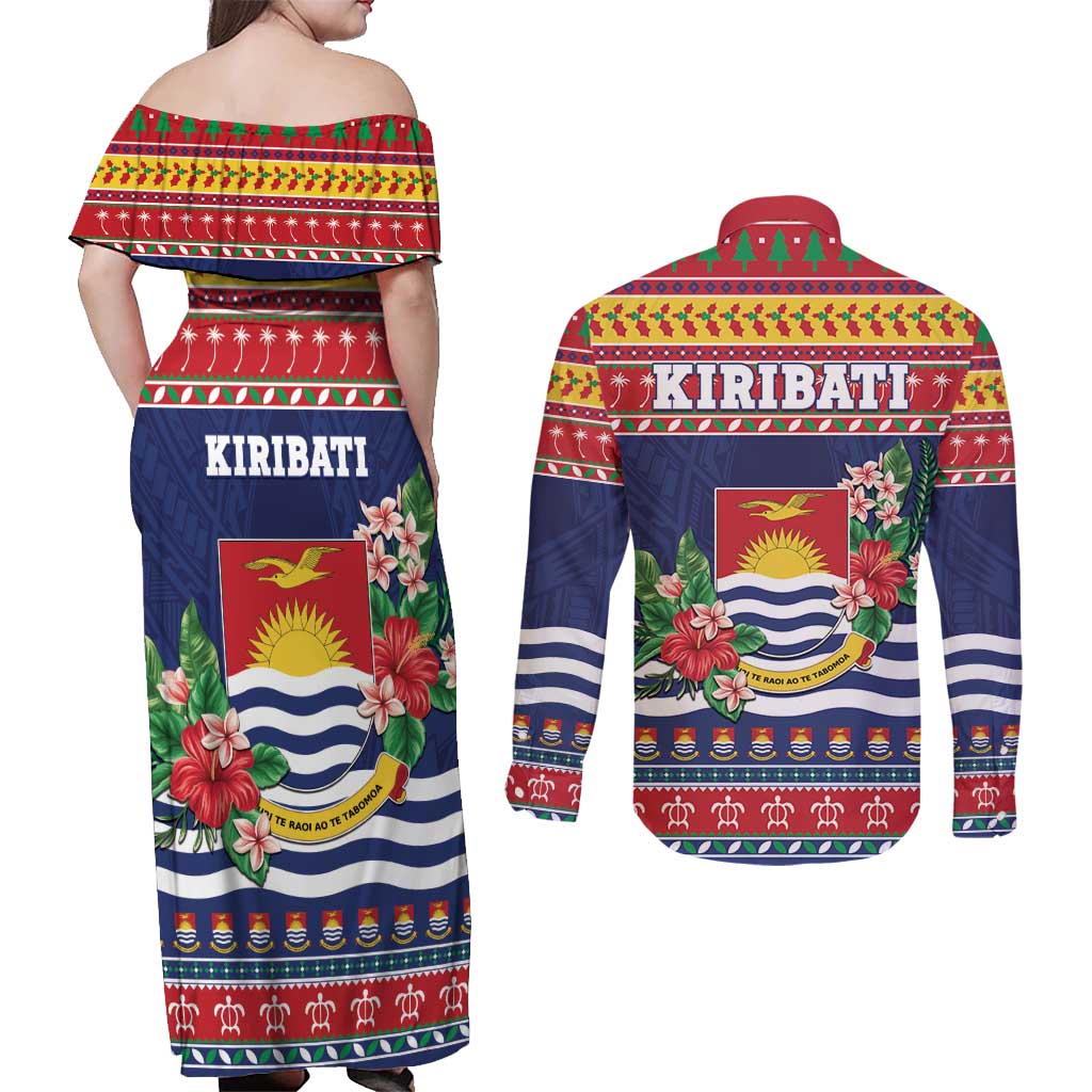 Kiribati Christmas Couples Matching Off Shoulder Maxi Dress and Long Sleeve Button Shirt Coat Of Arms Tekeraoi Te Kiritimati LT05 - Polynesian Pride