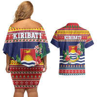 Kiribati Christmas Couples Matching Off Shoulder Short Dress and Hawaiian Shirt Coat Of Arms Tekeraoi Te Kiritimati LT05 - Polynesian Pride
