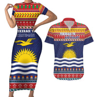 Kiribati Christmas Couples Matching Short Sleeve Bodycon Dress and Hawaiian Shirt Coat Of Arms Tekeraoi Te Kiritimati LT05 Red - Polynesian Pride