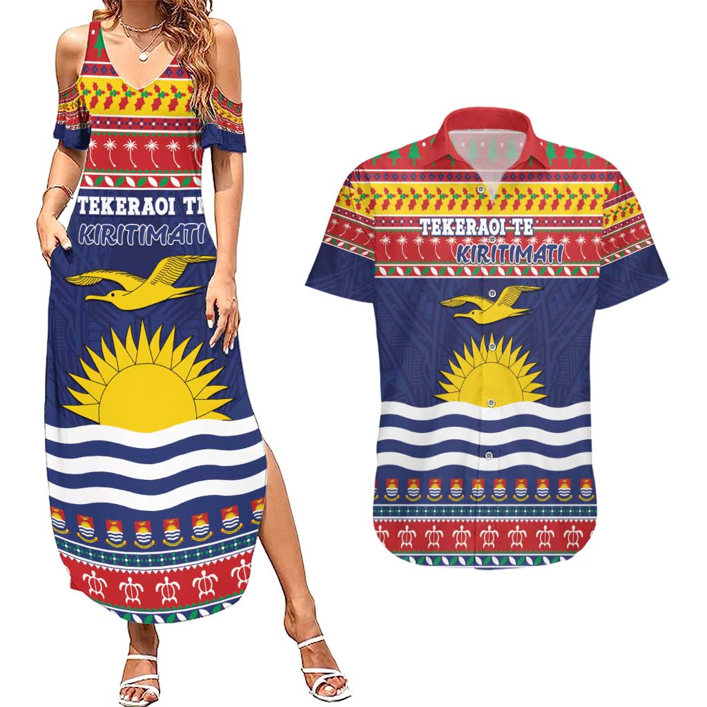 Kiribati Christmas Couples Matching Summer Maxi Dress and Hawaiian Shirt Coat Of Arms Tekeraoi Te Kiritimati LT05 Red - Polynesian Pride
