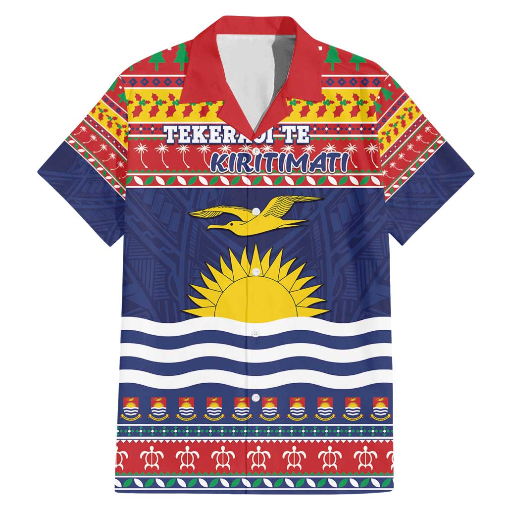 Kiribati Christmas Family Matching Mermaid Dress and Hawaiian Shirt Coat Of Arms Tekeraoi Te Kiritimati LT05 Dad's Shirt - Short Sleeve Red - Polynesian Pride