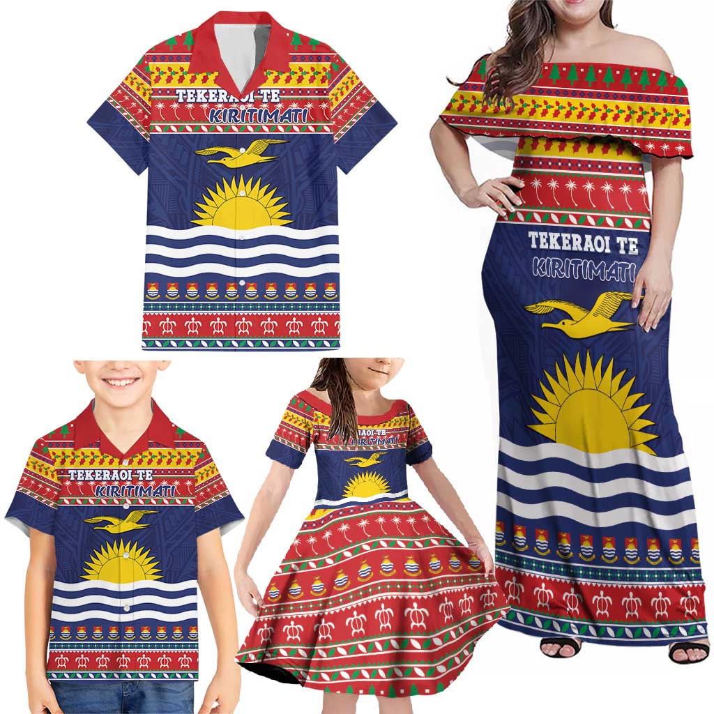 Kiribati Christmas Family Matching Off Shoulder Maxi Dress and Hawaiian Shirt Coat Of Arms Tekeraoi Te Kiritimati LT05 - Polynesian Pride