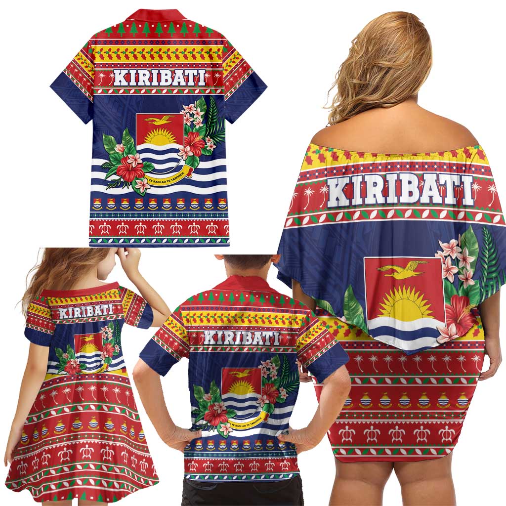 Kiribati Christmas Family Matching Off Shoulder Short Dress and Hawaiian Shirt Coat Of Arms Tekeraoi Te Kiritimati LT05 - Polynesian Pride