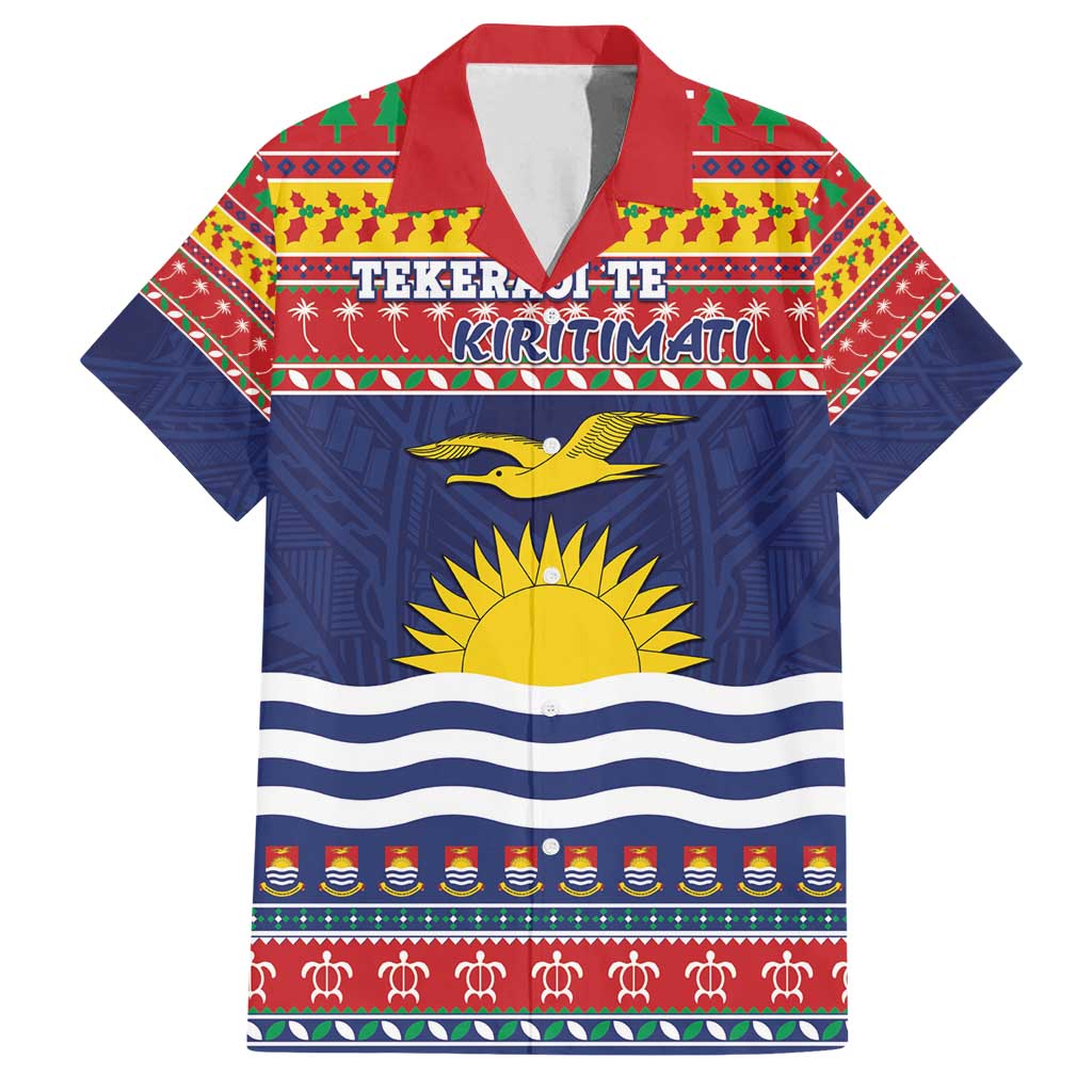 Kiribati Christmas Family Matching Puletasi and Hawaiian Shirt Coat Of Arms Tekeraoi Te Kiritimati LT05 Dad's Shirt - Short Sleeve Red - Polynesian Pride