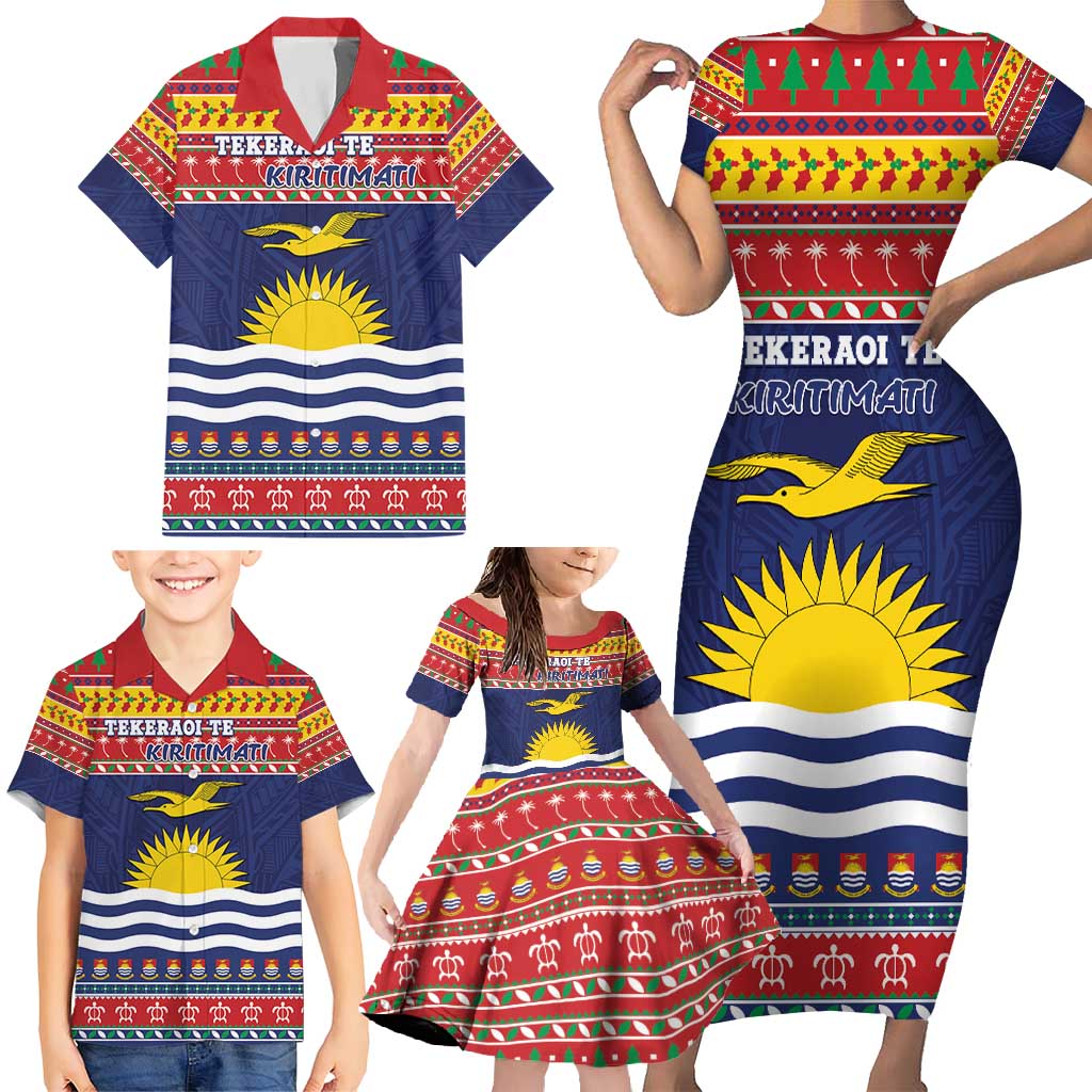 Kiribati Christmas Family Matching Short Sleeve Bodycon Dress and Hawaiian Shirt Coat Of Arms Tekeraoi Te Kiritimati LT05 - Polynesian Pride