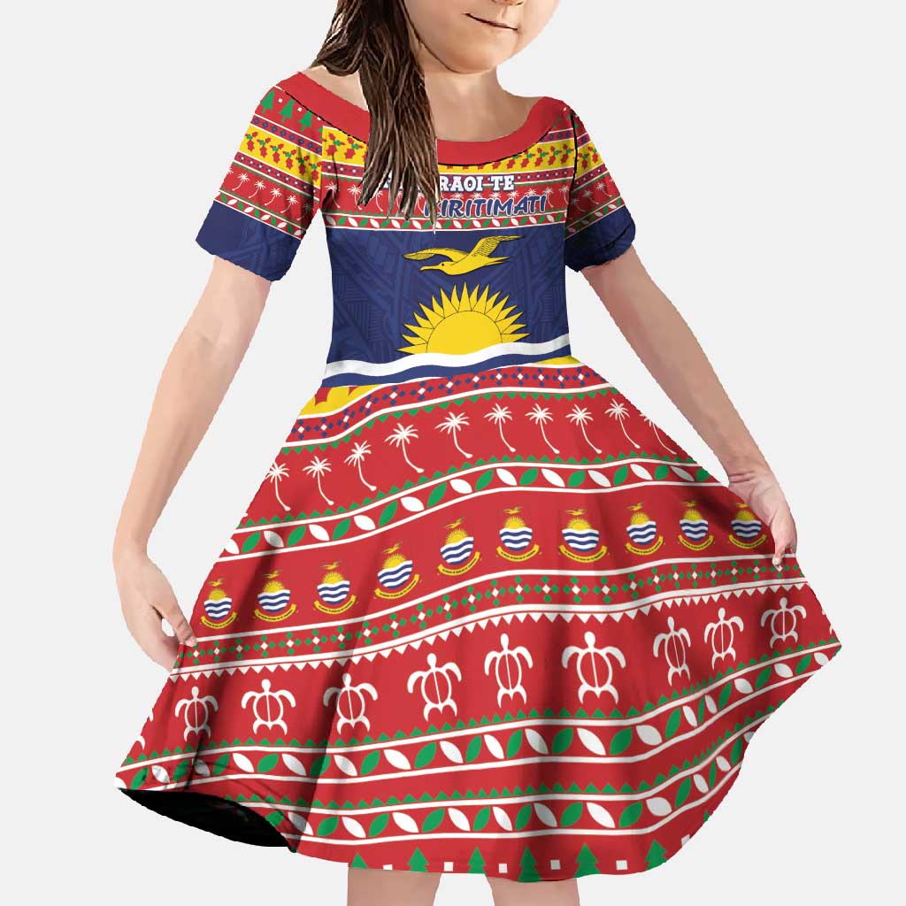 Kiribati Christmas Family Matching Tank Maxi Dress and Hawaiian Shirt Coat Of Arms Tekeraoi Te Kiritimati LT05 Daughter's Dress Red - Polynesian Pride