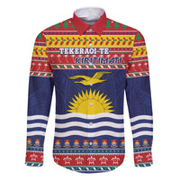 Kiribati Christmas Family Matching Tank Maxi Dress and Hawaiian Shirt Coat Of Arms Tekeraoi Te Kiritimati LT05 Dad's Shirt - Long Sleeve Red - Polynesian Pride