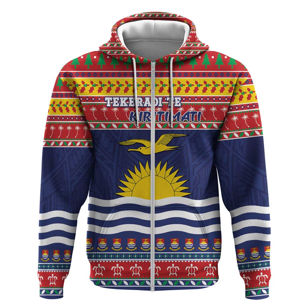 Kiribati Christmas Hoodie Coat Of Arms Tekeraoi Te Kiritimati LT05 Zip Hoodie Red - Polynesian Pride