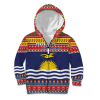 Kiribati Christmas Kid Hoodie Coat Of Arms Tekeraoi Te Kiritimati LT05 Zip Hoodie Red - Polynesian Pride