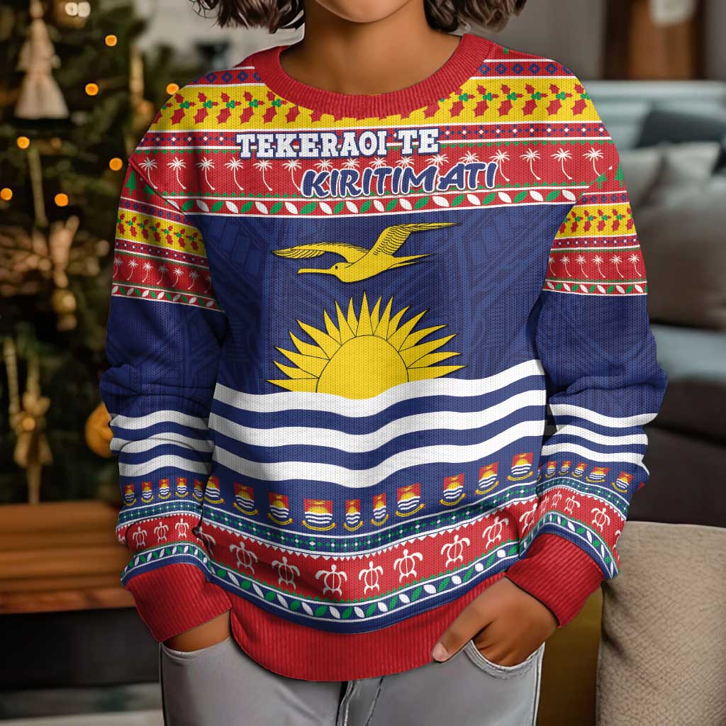 Kiribati Christmas Kid Ugly Christmas Sweater Coat Of Arms Tekeraoi Te Kiritimati LT05 - Polynesian Pride