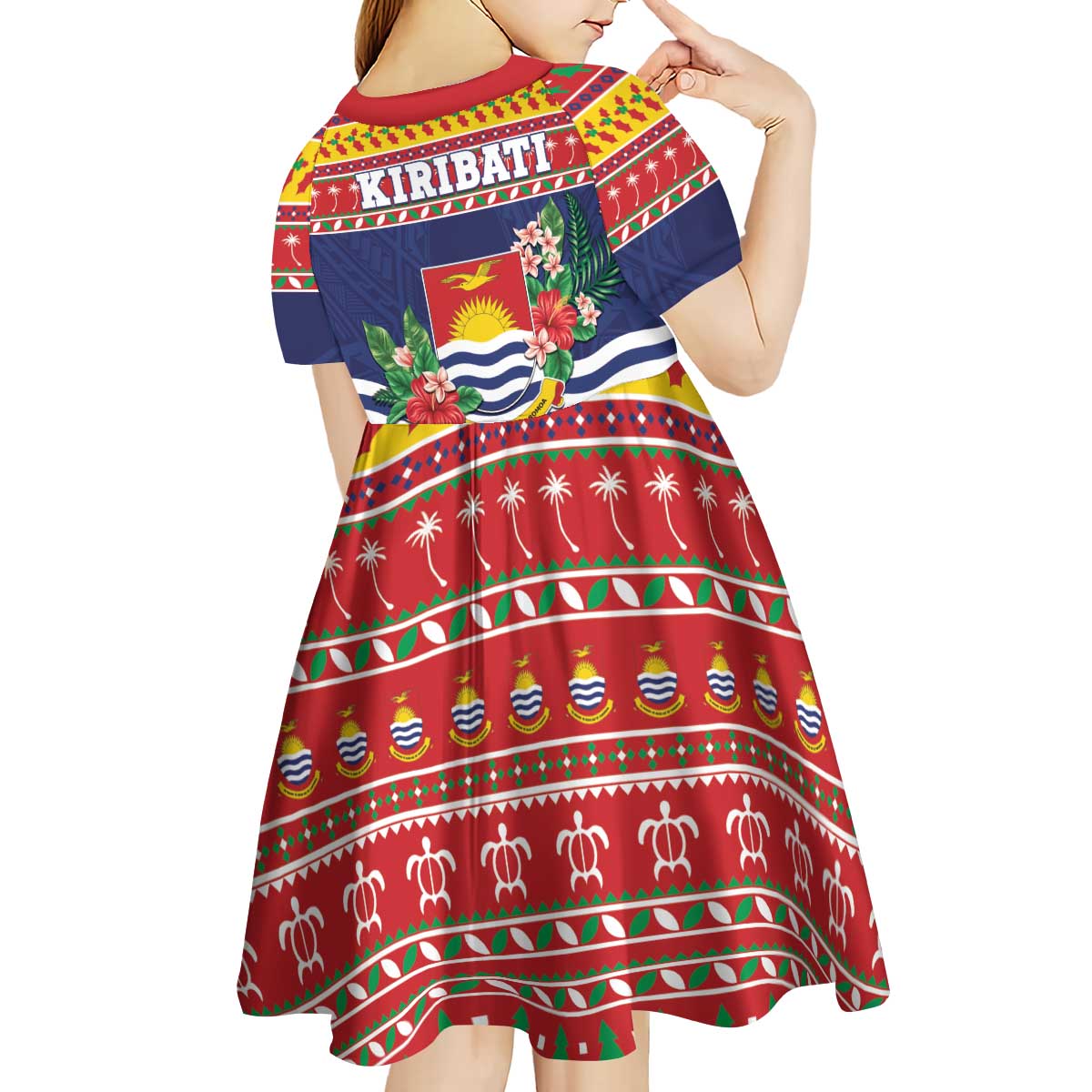 Kiribati Christmas Kid Short Sleeve Dress Coat Of Arms Tekeraoi Te Kiritimati LT05 - Polynesian Pride