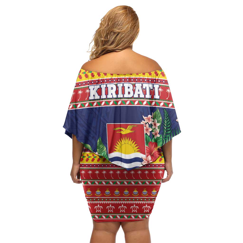Kiribati Christmas Off Shoulder Short Dress Coat Of Arms Tekeraoi Te Kiritimati LT05 - Polynesian Pride