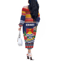 Kiribati Christmas Off The Shoulder Long Sleeve Dress Coat Of Arms Tekeraoi Te Kiritimati LT05 - Polynesian Pride
