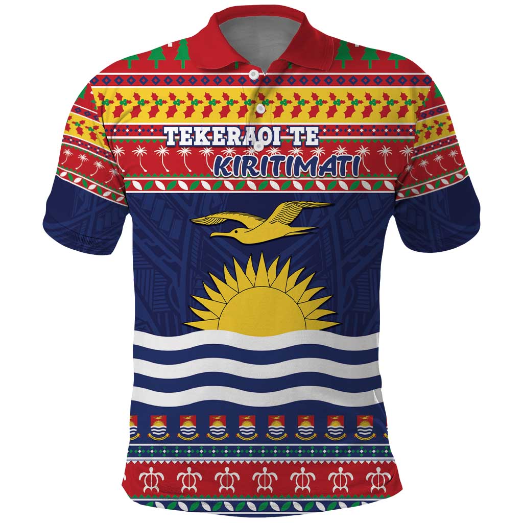 Kiribati Christmas Polo Shirt Coat Of Arms Tekeraoi Te Kiritimati LT05 Red - Polynesian Pride