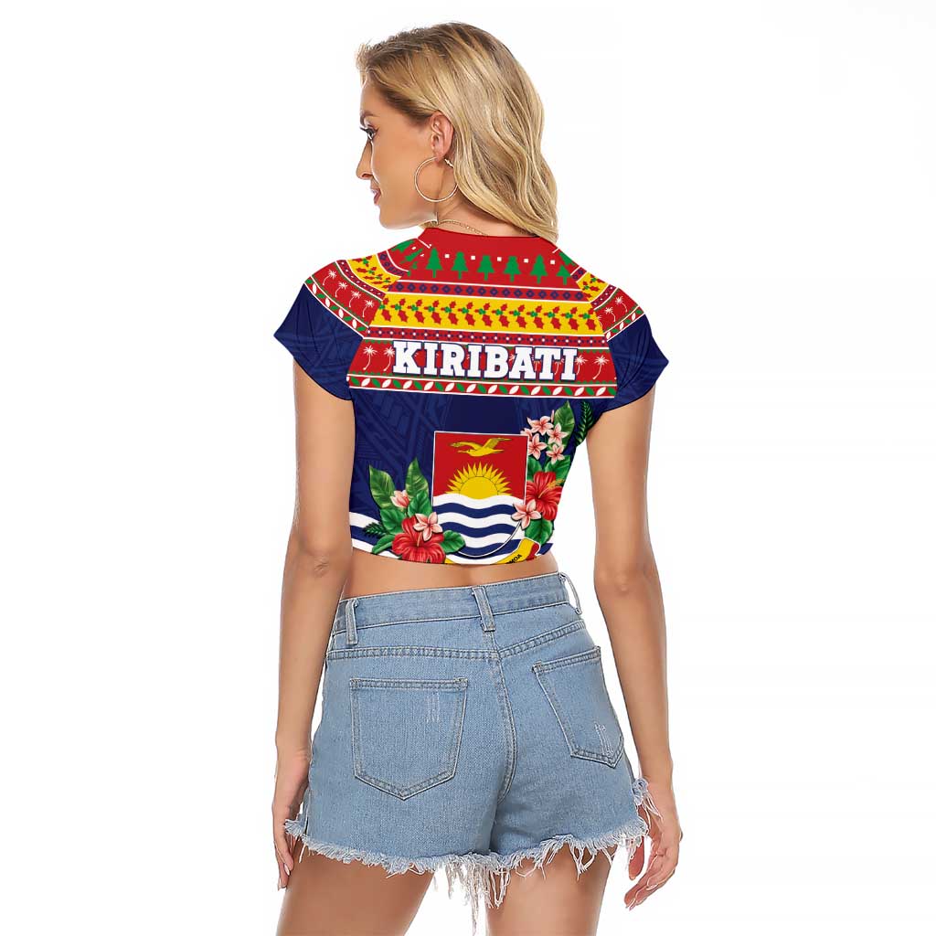 Kiribati Christmas Raglan Cropped T Shirt Coat Of Arms Tekeraoi Te Kiritimati LT05 - Polynesian Pride