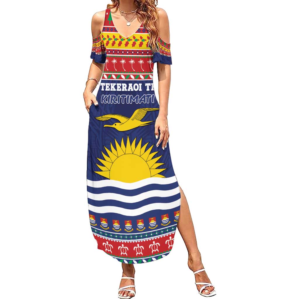 Kiribati Christmas Summer Maxi Dress Coat Of Arms Tekeraoi Te Kiritimati LT05 Women Red - Polynesian Pride