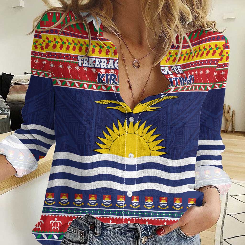 Kiribati Christmas Women Casual Shirt Coat Of Arms Tekeraoi Te Kiritimati LT05 Female Red - Polynesian Pride