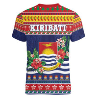 Kiribati Christmas Women V-Neck T-Shirt Coat Of Arms Tekeraoi Te Kiritimati LT05 - Polynesian Pride