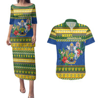 Solomon Islands Christmas Couples Matching Puletasi and Hawaiian Shirt Coat Of Arms Merry Xmas LT05 Green - Polynesian Pride
